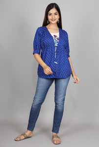 DSS FASHION Casual Polka Print Women Light Blue Top