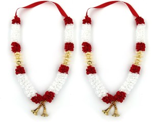 Bhakti Lehar ( Size: 12 Inches ) Handmade Artificial Garland mala for God Photo Frames | Plastic Ribbon Flower Mala Haar for God Idols, Photo Frame, Mandir and Temple ( Red & White ) Satin Garland
