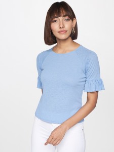 AND Casual Solid Women Blue Top