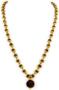 braj bazar 5 Mukhi Rudraksha Mala Gold-plated Plated Brass Chain Wood Chain Brass Necklace Beads Gold-plated Plated Brass Chain Set