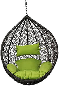 Jhula King Luxury Hammock Swing Hanging Egg Chair (Black with Green Chusion) Steel Large Swing