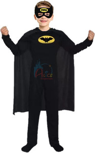 Alice Emporium Premium Superhero Costume Dress for Kids Set of 3 (Dress, Mask, Socks)| Halloween Costume | Batman Kids Costume Wear
