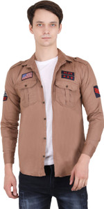 clothster Men Solid Casual Khaki Shirt