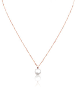 arts on way Rose Gold Plated Chain with Big White Round Real Pearl Pendant Necklace for Girls/Women Pearl Brass Chain