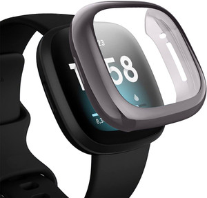 KAZUKI Front and Back Screen Guard for Case for Fitbit Versa 3, Soft TPU Front Protection Case Cover for Fitbit Sense/Versa 3 Smart Watch with Full Protection (Flexible|Silicone|Black)