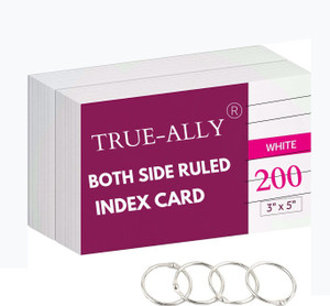Card Cheat Rings True-Ally Both side ruled Index Flash Cards - 3x5 inch, White, 200 ...