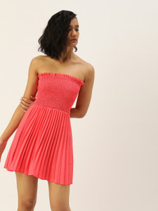 U&F Women Pleated Pink Mini/Short Dress