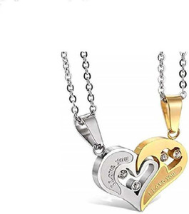 Ayeshu 2pcs His and Hers Heart-shape I Love You Couple Necklace Pendant Set Metal Locket Set
