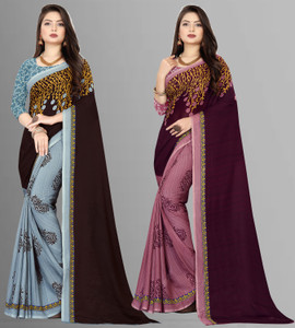Anand Sarees Striped, Floral Print Daily Wear Georgette Saree