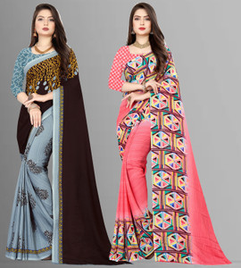 Anand Sarees Striped, Floral Print Daily Wear Georgette Saree