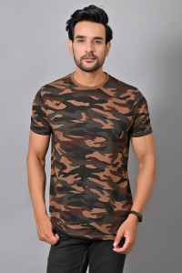 Arbour Military Camouflage Men Round Neck Multicolor T-Shirt