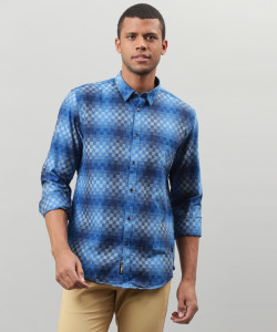 Blackberrys Men Checkered Casual Blue Shirt