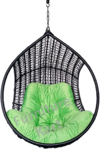 Furniture kart Luxury Hammock Swing Chair Jhoola Hanging Egg Chair Black with Green Cushion Steel Large Swing