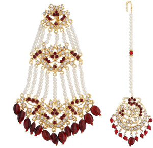 hurrio Mother of Pearl Gold-plated Maroon, Gold Jewellery Set