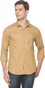 SNX Men Solid Casual Beige Shirt