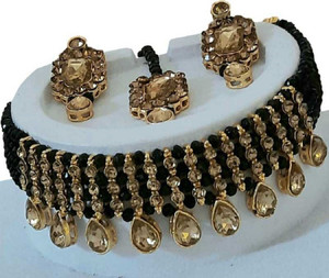 jatin imitation Metal, Stone Gold-plated Gold, Black Jewellery Set