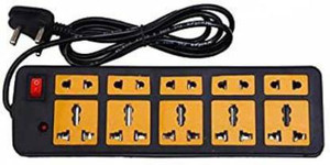 Morvi EXTENSION CORD POWER STRIP SURGE PROTECTOR MULTI PLUG 10 sockets with 1m wire 10 Socket Extension Boards (Black, Yellow) 10  Socket Extension Boards