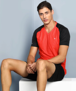 Adrenex Striped Men V Neck Multicolor T-Shirt