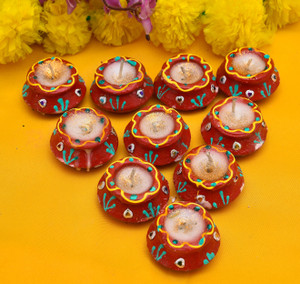 PRIDE STORE Diwali Decoration Handmade Mud Clay Terracotta Decorative Diya 10 Pcs Tealight Candle Festival Diya wax candle, Mud Diva, Mud Clay Diya, Diwali Giftings ( Height :2 Inchi ) Terracotta (Pack of 10) Table Diya Set (Height: 2 inch) Terracotta (Pack of 10) Table Diya