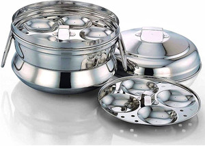 सुबा Subaa Stainless Steel Kitchen Star Laser Print Idli Maker/satti/Boiler/Cooker/Panai (13 IDLY, 2 Plates), Weight 1.400 KG इंडक्शन इडली मेकर