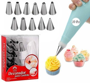Unique Impex Free 10 Disposable piping bag ,with this 12 pcs icing set,Frosting, Icing, Piping Bag ,Tips with Steel Nozzles Steel Multi-opening Icing Nozzle Cake Decoration Icing Set Cake Decoration Icing Set