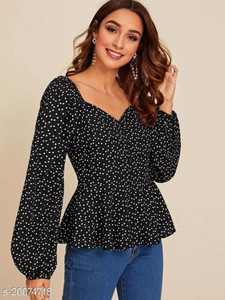 FabRange Casual Printed Women White, Black Top