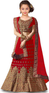 The Fashion Prime Girls Lehenga Choli Ethnic Wear Embroidered Lehenga, Choli and Dupatta Set