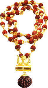 Ausrich Panchmukhi Trishul Damru Rudraksha Mala Beads Gold-plated Plated Brass Chain