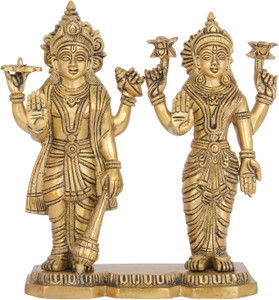 vrindavan shopi Shri Lakshmi Nararayn Idolbrass Made Lakshmi Narayan Idolmaha Laxmi Vishnu Bhagwan Brass Idol 300gms Decorative Showpiece  -  6.6 cm