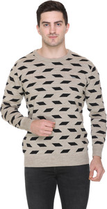 GODFREY Colorblock Round Neck Casual Men Beige Sweater