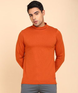 FLYING MACHINE Solid Men Turtle Neck Red T-Shirt