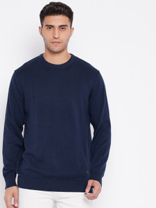 CANTABIL Solid Round Neck Casual Men Blue Sweater