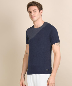 Blackberrys Colorblock Men Round Neck Blue, Grey T-Shirt