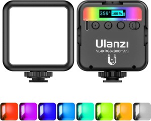 Hiffin ULANZI VL49 RGB Video, LED Camera Light 360° Full Color Portable Photography Lighting with 3 Cold Shoe, 2000mAh Rechargeable CRI 95+ 2500-9000K Dimmable Panel Lamp Support Magnetic Attraction 800 lx Camera LED Light