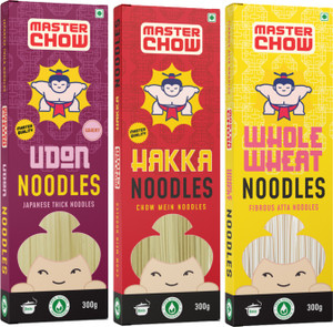 MasterChow Noodle Kit (1 Udon, 1 Hakka, 1 Whole Wheat Noodle) | No Preservatives | Get Restaurant Style Taste in Just 10 Minutes | Serves 4-5 Meals Hakka Noodles Vegetarian