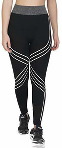 U.S. CROWN Striped Women Black Tights