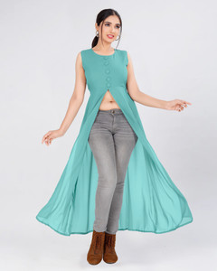 Riswa Casual Solid Women Light Blue Top