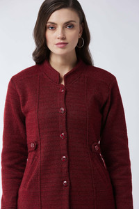 Pivl Self Design High Neck Casual Women Maroon Sweater