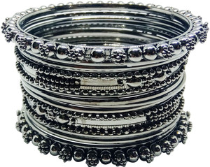 Anahat collection Metal Black Silver Bangle Set