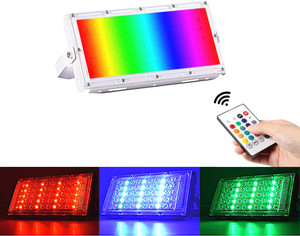 samtech Samite 50W LED Super High Bright Flood Light RGB Color Changing Outdoor Smart Floodlights White & Multicolor Multi Modes with Remote Control BSAMX4 Smart Bulb
