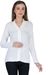 lady willington Woven V Neck Casual Women White Sweater