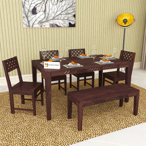 Kendalwood Furniture Premium Dining Room Furniture Wooden Dining Table with 4 Chairs & 1 Bench Solid Wood 6 Seater Dining Set