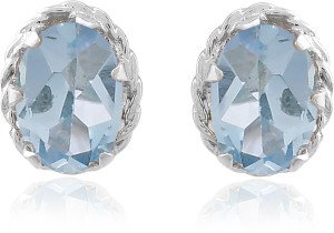 Femme Jam 925 Sterling Silver Natural Blue Topaz Gemstone Oval Stud Earrings for Women White Gold Topaz Stud Earring