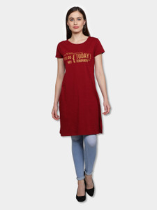 Fleximaa Typography Women Round Neck Maroon T-Shirt