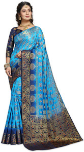 iZibra Woven Kanjivaram Art Silk, Pure Cotton Saree
