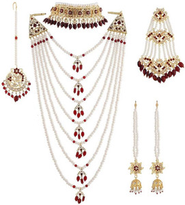 Zivah Mother of Pearl Gold-plated Maroon Jewellery Set
