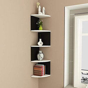 woodinto Corner Zig Zag Wall Mount Shelves for Home Decor(5 Tier) Solid Wood Display Unit