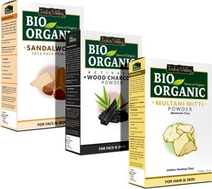 Indus Valley Bio Organic Multani Mitti + Sandalwood Powder + Activated Powder Set of 3
