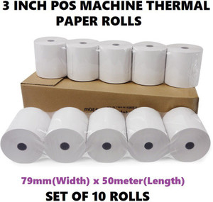 AIMERS 3 Inch Best Thermal Paper Rolls for Billing Pos Machine- 79mm(Width)x50meter(Length) Set of 10 Rolls 79mm 70 gsm Thermal Paper