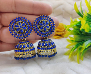 TANLOOMS Ani Jhumka Earring For Girls and Women. (Blue Color) Brass Jhumki Earring